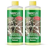 Steinreiniger Extrem, intensiver Steinreiniger für außen mit Sofortwirkung, entfernt sofort Schmutz, Grünbelag, Flechten & Algen auf und Stein in Minuten, ABACUS Steinreiniger intensiv außen 2x 1000ml