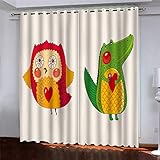 Fenstergardinen Blickdicht Modern Wohnzimmer Kinderzimmer Mädchen Jungen Mädchen Küche 2Er Set 260X220Cm Cartoon-Krokodil-Eule Vorhänge Schlafzimmer Mit Ösen Verdunkelungsvorhang Thermovorhang