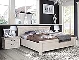 expendio Doppelbett Kasimir 74 Pinie weiß 180x200 Ehebett 2X Nachttisch Schlafzimmer Landhausmöbel Landhausstil
