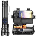 Taschenlampe Led Aufladbar, Led Taschenlampe Extrem Hell, Taschenlampe Led 15000 lumen XHP90.2, Taktische Taschenlampe Mit Holster, Taschenlampe Mit Clip 5 Lichtmodi für Camping Wandern Notfälle