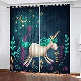 GIOVIA 3D Kawaii Einhorn Vorhang Abdunkelnde Sternenhimmel Polyester Vorhänge mit ösen 2er Set Gardinen Blickdicht Verdunkelungs Geräuschreduzierung für Schlafzimmer Wohnzimmer B 234 X H 137 cm