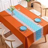 Tischwäsche Tafeltuch Wasserabweisend， Französische Spitze Tischdecke ，tischdeckenunterlage rutschfest ，Rechteck Tischdecke， Für Speisetisch Picknick Party,A-luxuriousorange-140×180cm