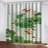 LAMPPE Blickdichte Vorhänge ​Wohnzimmer Blickdicht Gardinen Verdunkelungsvorhang Schlafzimmer Kinderzimmer Thermovorhang Digitaldruck 3D Lotus-Koi-Muster Ösenschal 2 Er Set H 150 X B 60 cm