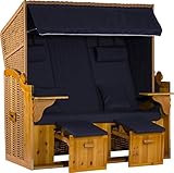 Webavita - Strandkorb Ostsee XXL | 3 Sitzer | Bausatz | Geflecht: Natur, Bezug: Uni/Blau | Volllieger | Beach Chair für den Garten, Terrasse oder Balkon