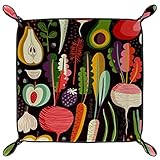 WOSHJIUK Leder-Valet-Tablett, Schlüssel- und Schmucktablett,Buntes Fruchtgemüse,Schreibtisch-Organizer,Kommode,Tablett,Aufbewahrungsbox für Tisch