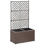 vidaXL Hochbeet mit Rankgitter 2 Töpfe Pflanzkübel Pflanzkasten Blumenkübel Spalier Gartenspalier Rankhilfe Rankkasten 58x30x107cm Poly Rattan Braun