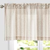 TOPICK Leinen Gestreifter Scheibengardine Halbtransparent Bistrogardine Sheer Vorhang Privatsphäre Fenstervorhang Gardine für kleine Fenster Küche Wohnzimmer Landhaus 1er 125Bx45H(cm) Braun auf Beige