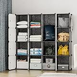 GIMTRR 16 tragbare Schrank-Regale, Cubby-Kleidungsaufbewahrung mit Türen, würfelförmiger Kunststoff-Organizer, schwarzes modulares Bücherregal, Bücherregal, Organisationsschrank für Schlafzimmer