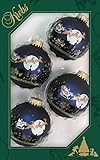 Dekohelden24 Lauschaer Christbaumschmuck - 4er Set Kugeln in Blau Matte mit Weihnachtsszene, 7 cm, mit goldenem Krönchen