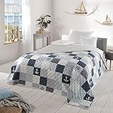 Delindo Lifestyle® Tagesdecke Bettüberwurf MARITIM, für Doppelbett, 220x240 cm, Patchwork Marine blau