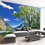 DEKii 3D Selbstklebende Tapete Grün Bergbaum Natur Landschaft Großes Wandbild Arbeitszimmer Schlafzimmer Dekorati 3D Tapete Kleister Dekoration Wandbilder Die Wand