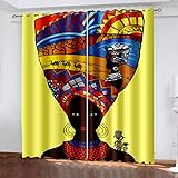 ARMOQ Blackout Vorhang für Kinderzimmer, Abstraktes Muster des afrikanischen Mädchens 137x280CM x 2 3D Digitaldruck, Vorhang, Blickdicht, perforierte Gardinen für Kinder Mustervorhang mit Ösen, 2er-S