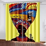 ARMOQ Blackout Vorhang für Kinderzimmer, Abstraktes Muster des afrikanischen Mädchens 137x280CM x 2 3D Digitaldruck, Vorhang, Blickdicht, perforierte Gardinen für Kinder Mustervorhang mit Ösen, 2er-S