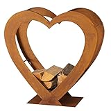 Boltze Regal Kamin Feuer Holz Aufbewahrung Ständer Herz Design Rost Innen Außen Deko H 75 cm 3456500