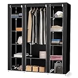 Flyelf Kleiderschrank, Faltschrank, Stoffschrank Schrank mit Kleiderstange (Schwarz, 175x150x45cm)