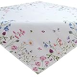 heimtexland ® Tisch Dekoration Serie Blumen Weiß Bunt Tischdecke Mitteldecke 110x110 Blumenwiese Mehrfarbig Typ520