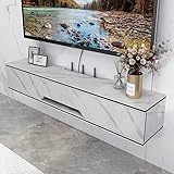 Schwimmende TV-Einheit,Wand befestigter schwimmender TV-Ständer,TV Lowboard Hängend aus Holz,Hängeboard Wohnwand,Unterhaltungsmedienkonsolen-Center Großer Aufbewahrungsschrank,110 cm/Weißes Gold