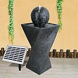 Gartenbrunnen Solarbrunnen Brunnen, Vogelbad Wasserfall, Gartendeko mit Pumpe, Wasserspiel für Garten Terrasse, Balkon, Sehr Dekorativ (Solar - Brunnen Granit-Black-2 mit LED-Licht)