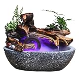 Zimmerbrunnen Tischbrunnen Harz Tischbrunnen Befeuchtung Steingarten und Aquarium Zimmerbrunnen mit LED-Licht Feng Shui Handwerk Ruhe und Entspannung