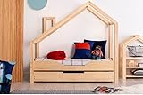 ahoj baby Hausbett mit Schublade für Kinder, Montessori-Hausbett, solides handgefertigtes Bett für Kleinkinder, Kinderbett, Bettrahmen, Cottage-Bett, Kleinkinderbett (90x200)