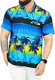 LA LEELA Herren Button-down Hawaiihemd Funky Tropische Druck Kurzarm Casual Strand Sommer Urlaub Regular Fit Hemd Navy Blau_W349 7XL