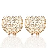 Qucover Teelichthalter Kristall Schale Gold Kerzenständer 2er Set Stabkerze Metall Deko Kerzenleuchter luxuriös Kerzen Ständer für Tischdeko Weihnachts Hochzeit Urlaub Feier(2xGold, 10cm Dia)