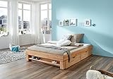 Futonbett Manuela, Buche massiv geölt, inkl. Regal und Bettschubladen