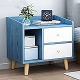 Nachttisch Nordic mit Stauraum, Nachttisch aus Holz mit 2 Schubladen, Schrank-Organizer, kleiner Konsolentisch mit Beinen, Beistelltisch für Schlafzimmer, Wohnzimmer, einfacher Ziehgriff (blau)