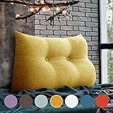 VERCART Kopfende Großes Rückenkissen, Bequemes Lesekissen und Rückenteil im Bett, 2 in 1 Rückenlehne und Kopfkissen, Langes XXL Kissen für Sofa, Couch, Wand und Palettenmöbel Leinen Bezug 60cm Gelb