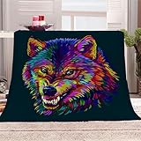 Kuscheldecke flauschig warm Decke 130x150cm,abstrakte Doodle-Tiere Fleecedecke wütender Wolf Winter Sommer super weiche Flanell Decke Sofadecke Couchdecke Sofaüberwurf,Dicke Wohndecke für Couch Sofa