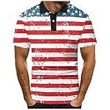 Herren Mode Frühling Sommer Lässige Kurzarm Turndown Neck Flag Bedruckte T Shirts Top Bluse Hochwertige Poloshirts (4-Rot,4-Rot)