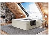 MEBLINI Boxspringbett mit Bettkasten - Gepolstert Doppelbett mit Matratze und Topper - Polsterbett mit Stauraum - Bett ohne Kopfteil - Stauraumbett - Lionel - 160x200 - H3/Beige Webstoff