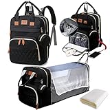 LEcylankEr Wickelrucksack mit Babybett - Große Wickeltasche Rucksack mit Wickelauflage & Isoliertasche & Moskitonetz & USB-Ladeanschluss (schwarz)