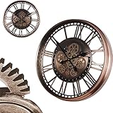 ilbcavne Wanduhr Rund Mechanisch Zahnrad Beweglich Groß 53.5cm Metall Vintage industriell Wanduhr für Zimmer Zuhause KüChe Schlafzimmer Büro Schule (Color:Red Copper)