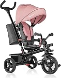 Lionelo Haari 2in1 Dreirad mit Schubstange ab 18 Monate bis 25kg, Vorwärts und Rückwärtsfahrt, schlauchlose Gummireifen, Freilauf geräumiger, Korb, Tasche, Getränkehalter