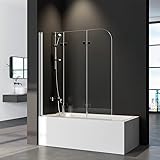 Duschwand für Badewanne, 130 x 140 cm 3 teilig Faltbar 6mm Nano Beschichtung Duschtrennwand Easy Clean Glas Duschabtrennung 180°
