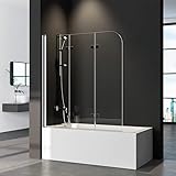 Duschwand für Badewanne, 130 x 140 cm 3 teilig Faltbar 6mm Nano Beschichtung Duschtrennwand Easy Clean Glas Duschabtrennung 180°