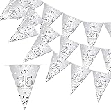 DPKOW 25. Silberhochzeit Girlande Banner, 25 Jubiläum Wimpelkette Silberhochzeit Deko 25. Hochzeitstag Wimpel Dreieck, 4.7m Drinnen Draußen Aufhängen Deko für Silberne Hochzeit Feier Zubehör