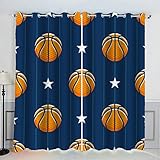 AKATIE Gardinen Basketball Ösenvorhang Schallschutz Polyester Vorhang Blau Mädchen Jungs Jugendzimmer Wohnzimmer Schlafzimmer 2 Stücks (200x200 cm)