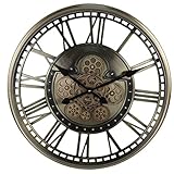 MINDONG HZH Wanduhr mit freiliegenden Zahnrädern, industrielle Steampunk-Vintage-Rustikale Metalluhr mit römischen Ziffern, batteriebetriebene Wanduhr für Wohnzimmer, Büro, Heimdekoration (grün)