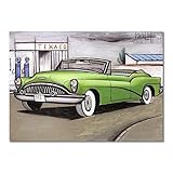 Bernard Buffet berühmtes Wandkunstgemälde. Reproduktionsdruck auf Leinwand: Buick 1953. Giclée-Leinwanddrucke und Poster, Leinwandbild für Wohnzimmer, 70 x 98 cm, gerahmt