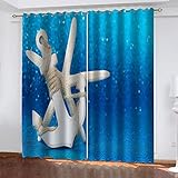 Vorhänge Blickdicht Verdunkelungsvorhang Gardinen Mit Ösen 220X264cm(HxB) 2Er Set 3D Blauer Seesterndruck Druck Schlafzimmer Wohnzimmer Fensterdekoration Schallschutz Vorhang