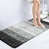 Homaxy Weich Badezimmerteppich 60x120 cm, rutschfest waschbar Badematte Flauschige Hochflor Badteppich Mikrofaser Saugfähig Badvorleger Duschvorleger (Schwarz)