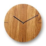 Natuhr Wanduhr Eiche geölt Holz Solide Massivholz, geräuscharmes U.T.S. Uhrwerk, puristisch, modern, Made in Germany (Schwarze Zeiger)