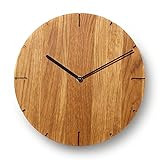 Natuhr Wanduhr Eiche geölt Holz Solide Massivholz, geräuscharmes U.T.S. Uhrwerk, puristisch, modern, Made in Germany (Schwarze Zeiger)