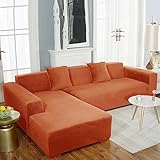 L Form Sofa üBerzug Samt-Stretch Stoff Sofabezug Chaise Longue Kombination Rutschfester Couch üBerzug MöBelschutz Couchbezug FüR Kratzer Von Hunden Und Katzen(ＡＡ（130-160cm）+BB（220-280cm）,Orange)