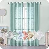 MRTREES Voile Gardinen kurz 2er- Set Leinenoptik Vorhang mit Ösen im Modernen Stores Gardinen Schals Grün 245×140 (H×B) für Wohnzimmer Schlafzimmer Kinderzimmer