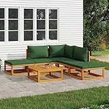 JUNZAI 6-TLG. Garten-Lounge-Set mit Grünen Kissen Massivholz, Gartenmöbel Set, Balkon Lounge, Garden Furniture, Loungegarnitur, Balkonset, Sitzlounge Garten, Lounge Möbel, Sitzgruppe,