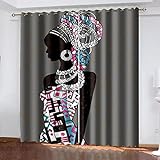 ARMOQ Verdunkelungsvorhang mit Ösen - graues Mädchen afrikanisch 70x245CM x 2 2-teiliges Set, 3D Gardinen, für Wohnzimmer, Schlafzimmer, Vorhang mit Ösen, blickdichter Verdunkelungsvorhang zu Weihnac