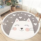 Kinderteppich Rund Teppich Kinderzimmer Verdicken Kaschmirimitat Weich Karikatur Babymatte Rutschfest Groß Spielmatte (Katze,60cm)